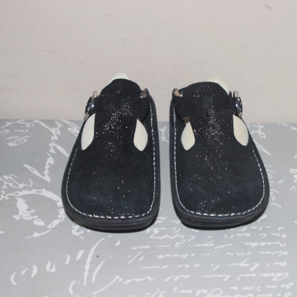 LADIES ALEGRIA SLIDES - BLACK GLITZY LEATHER - 36 (5 1/2 - 6) - Picture 2 of 8